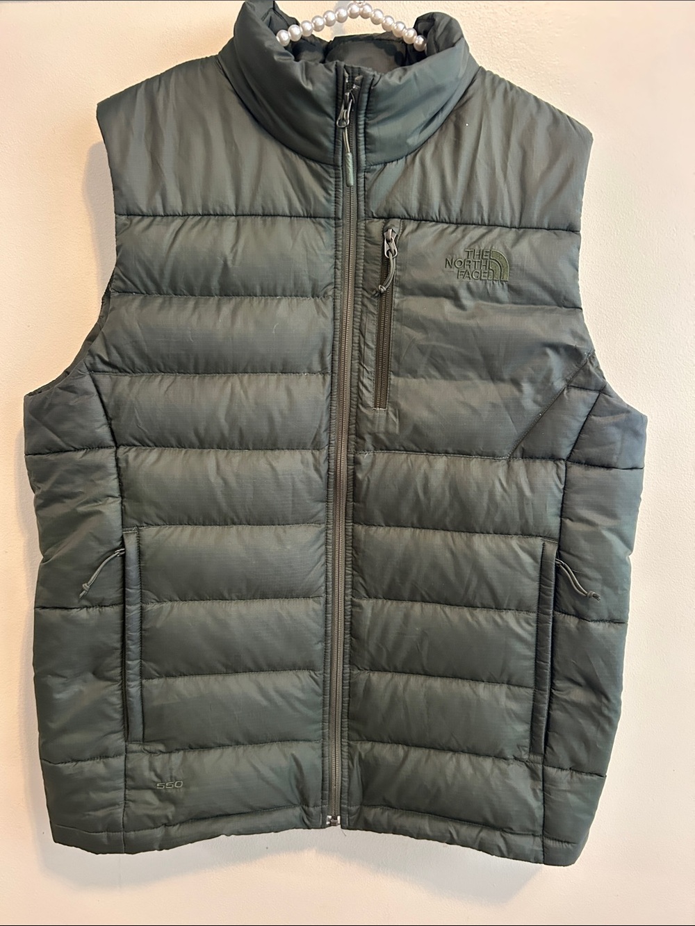 The North Face Aconcagua 550 Down Puffer Vest Mens Medium Green Full Zip Gilet
